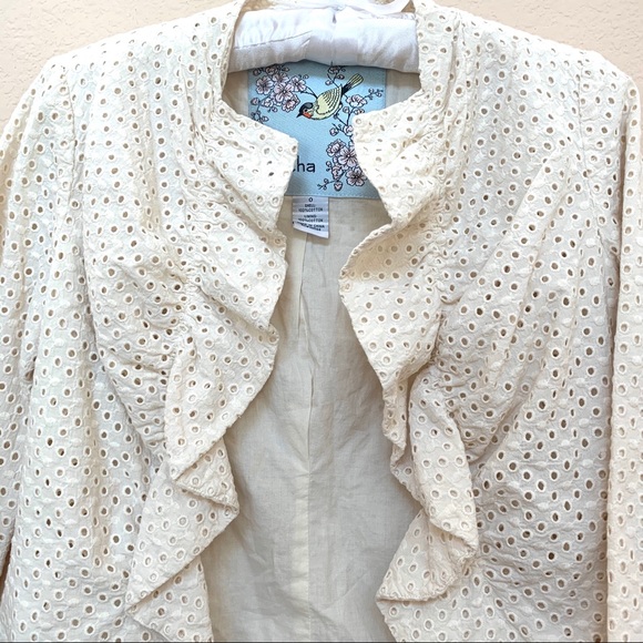 Tabitha Beige Eyelet Ruffle Jacket Blazer Sz 0 - Picture 3 of 8